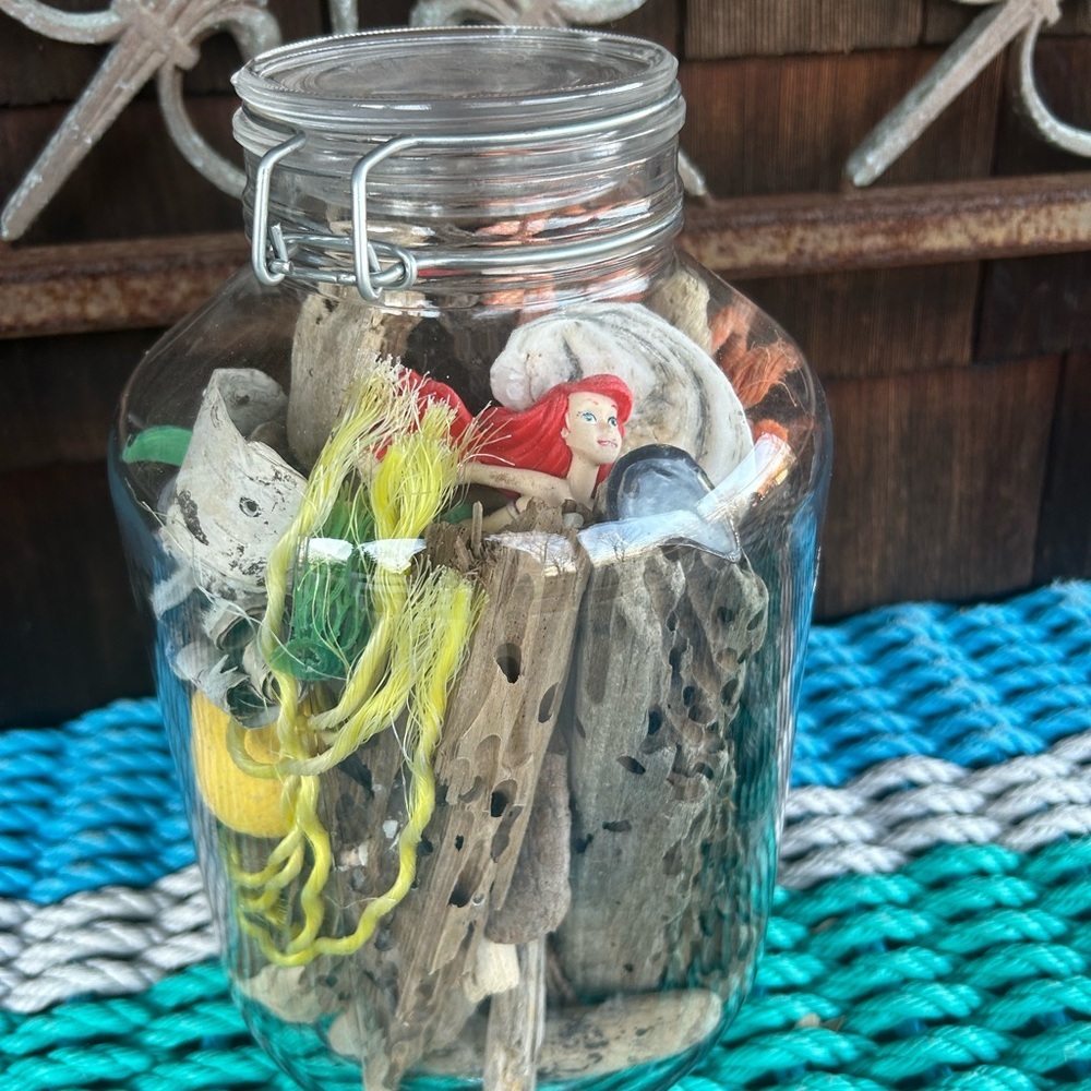 Large Italian Glass Jar Filled with Montauk Beach Finds. Driftwood, buoy pieces - Picture 9 of 11